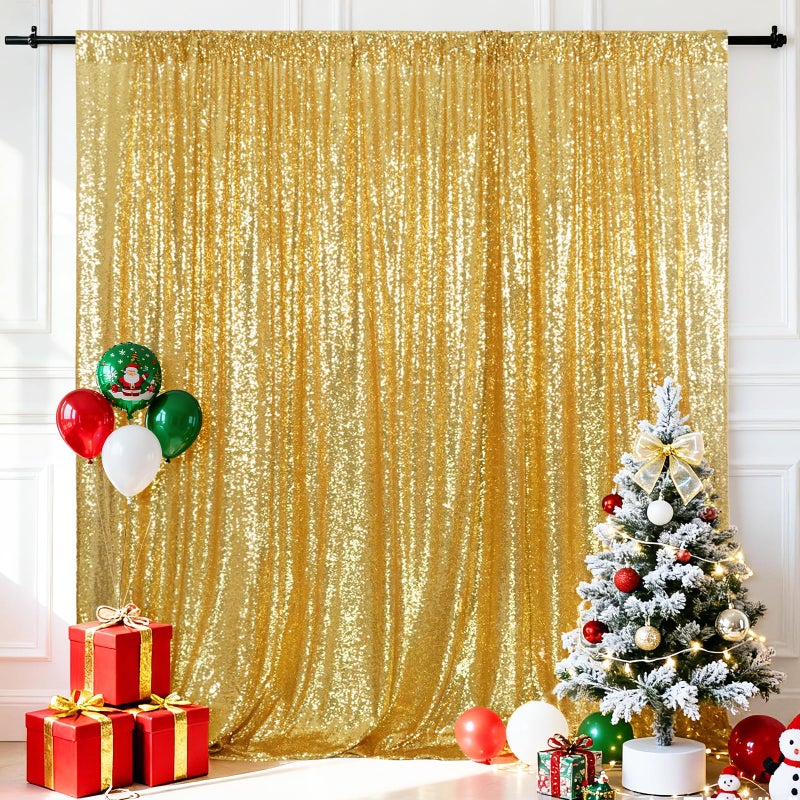 SquarePie Sequin Backdrop 10FT x 10FT Gold Photography Background Sparkly Curtain Selfie Wall for Wedding Party Decoration - Image 2